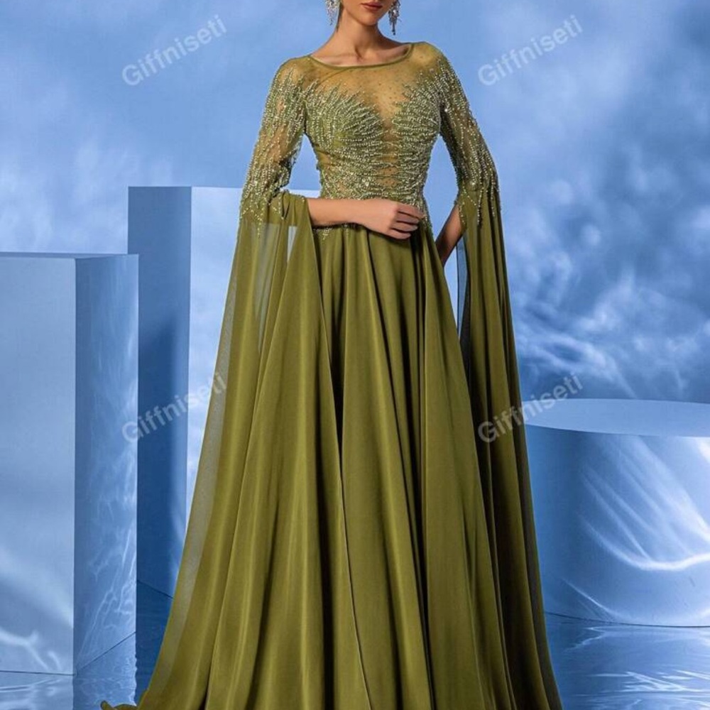 Elegant Olive Green Evening Gown